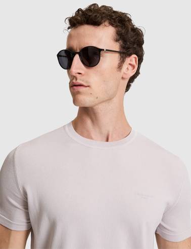 Açık Gri Slim Fit Bisiklet Yaka Triko Tişört