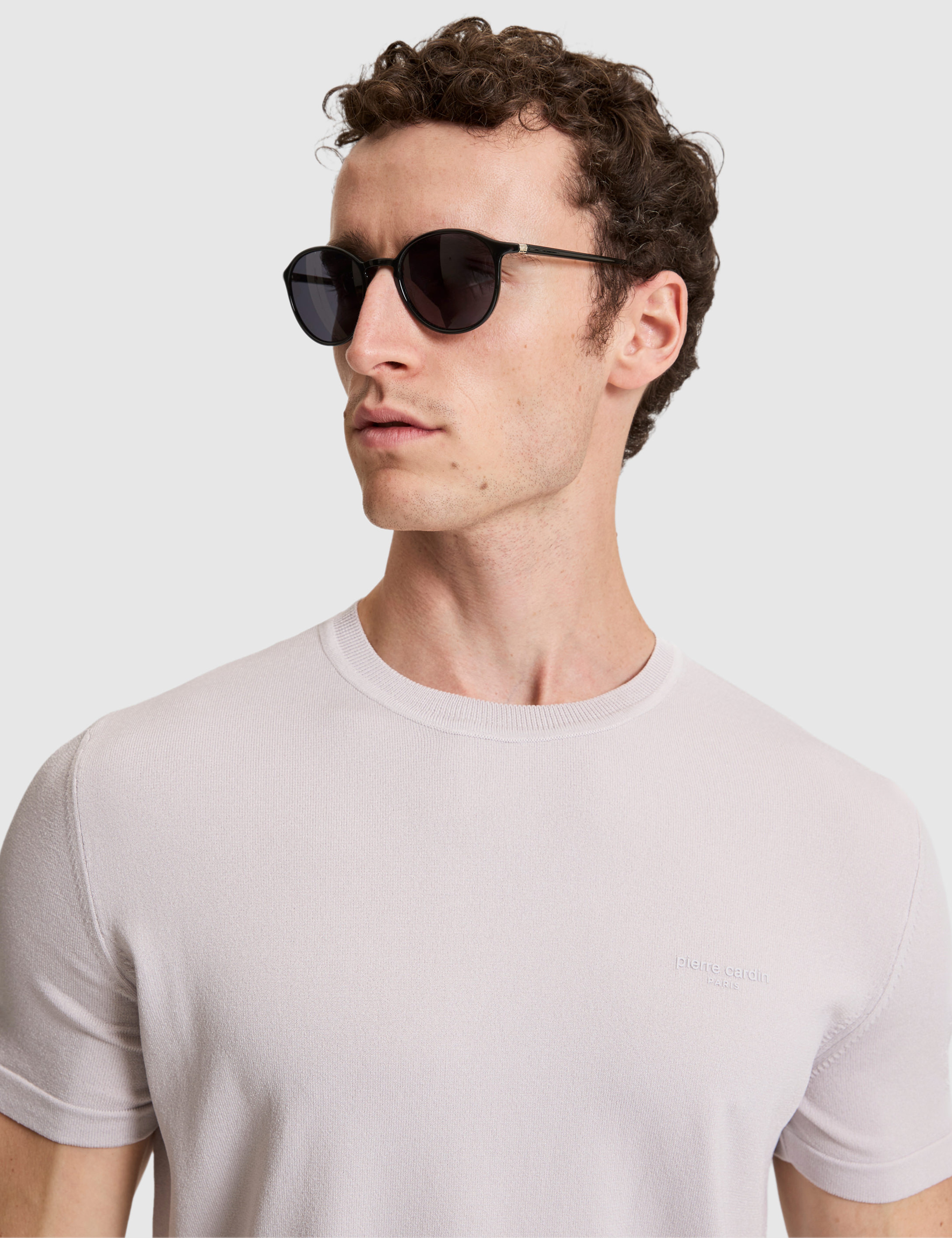 Açık Gri Slim Fit Bisiklet Yaka Triko Tişört