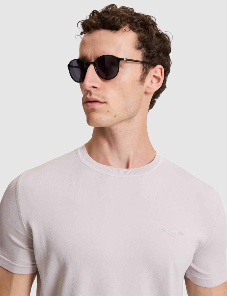 Açık Gri Slim Fit Bisiklet Yaka Triko Tişört