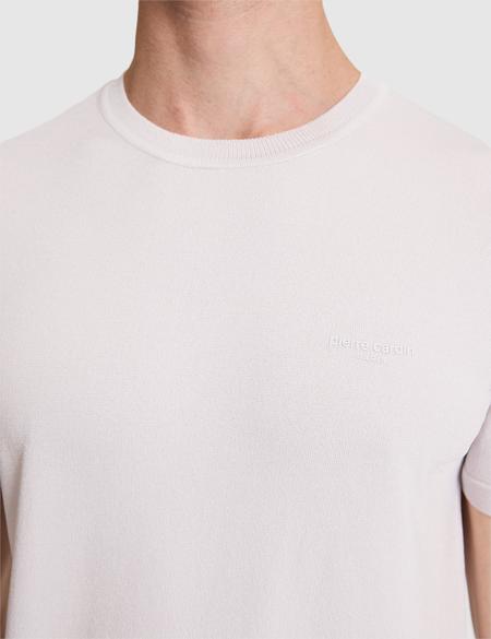 Açık Gri Slim Fit Bisiklet Yaka Triko Tişört - 50320807056