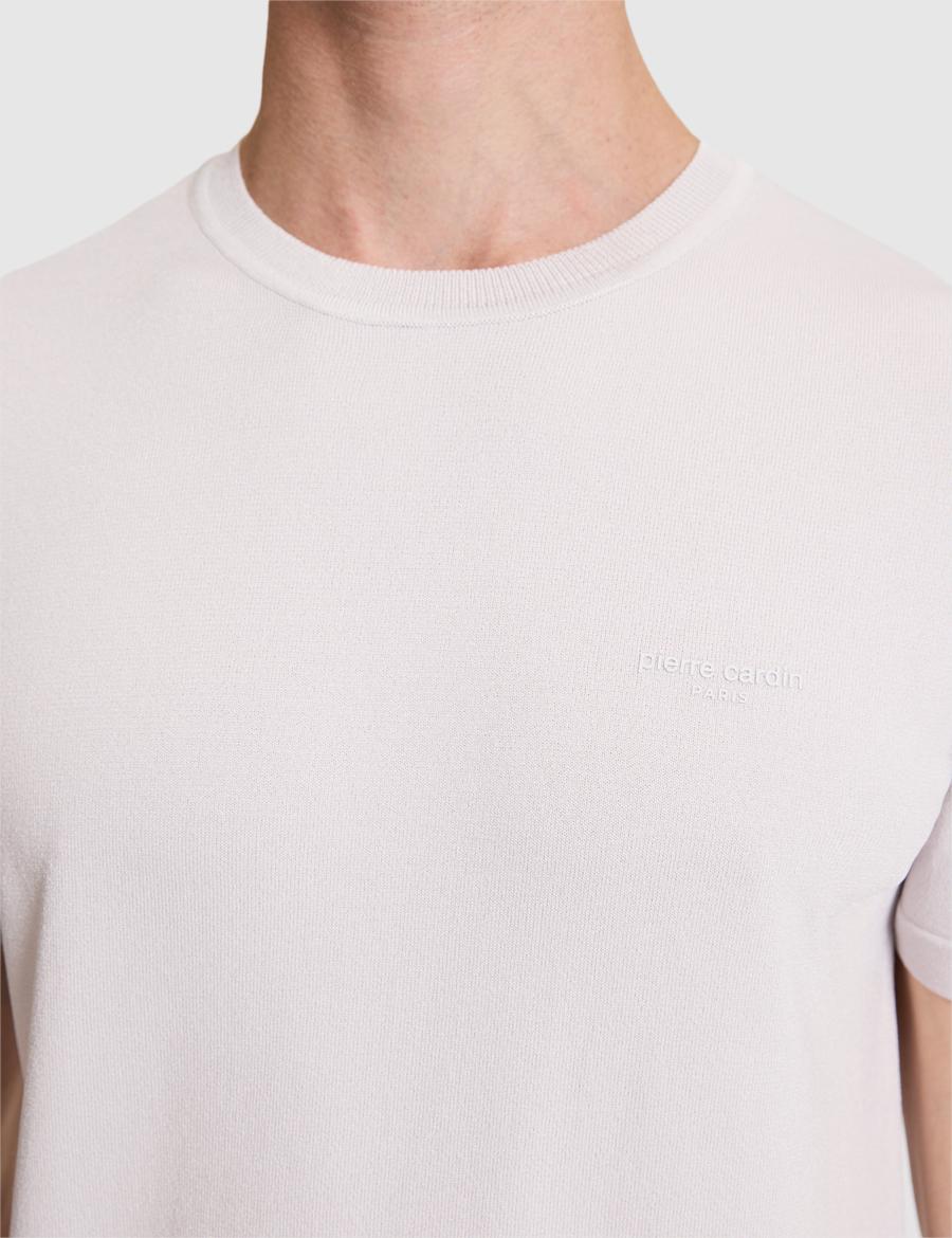 Açık Gri Slim Fit Bisiklet Yaka Triko Tişört