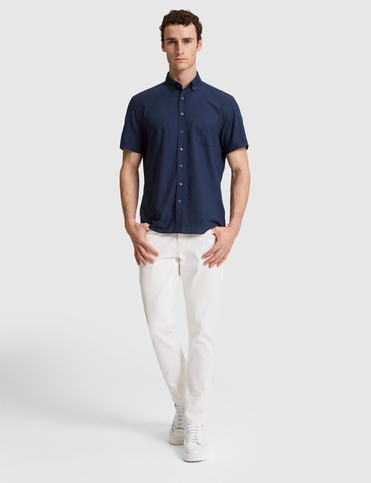Lacivert %100 Pamuk Regular Fit Yazlık Gömlek - 50325364019