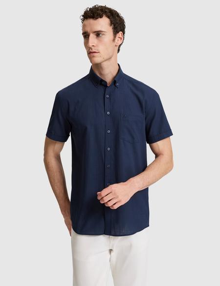 Lacivert %100 Pamuk Regular Fit Yazlık Gömlek - 50325364019