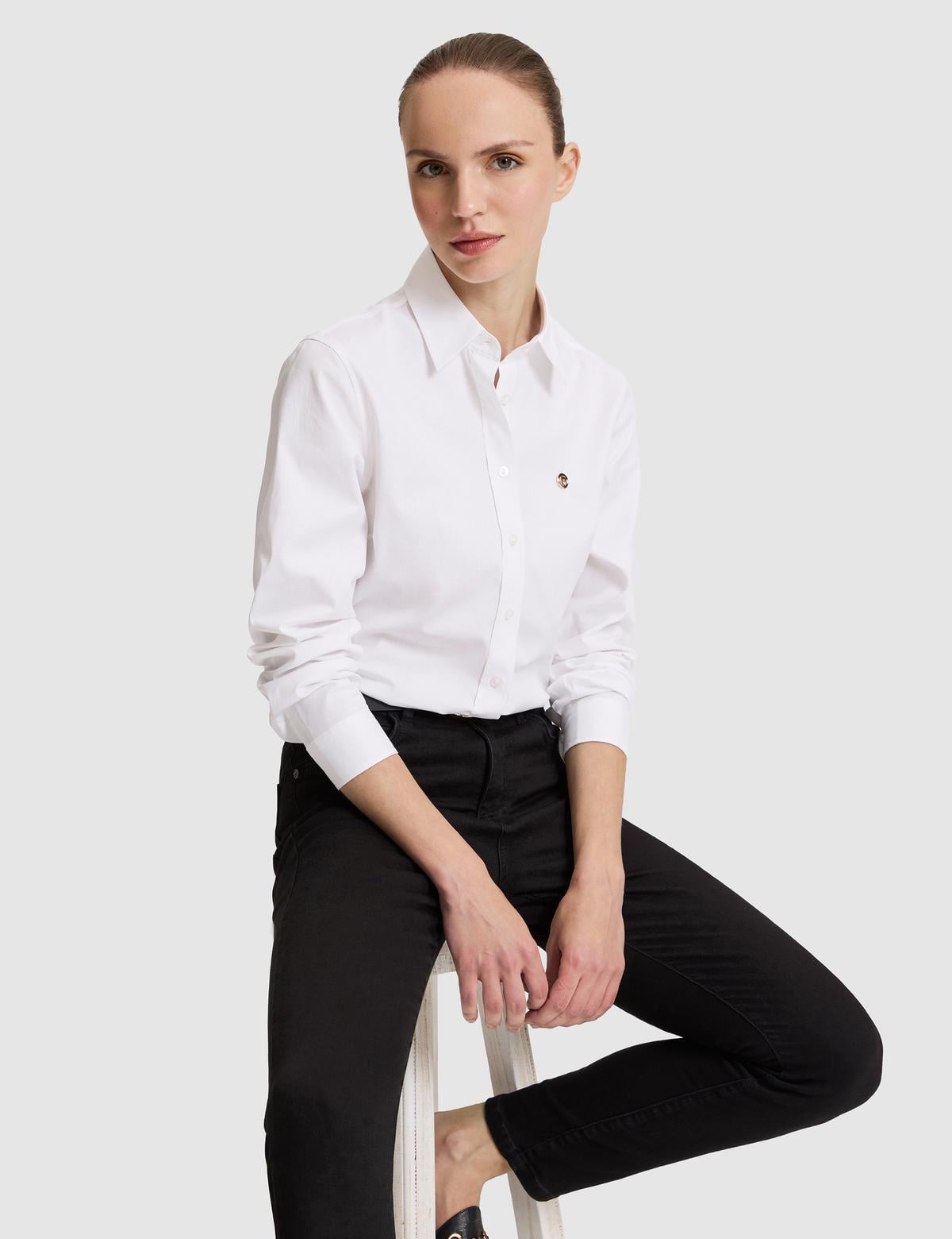 Beyaz Slim Fit Pamuklu Basic Gömlek