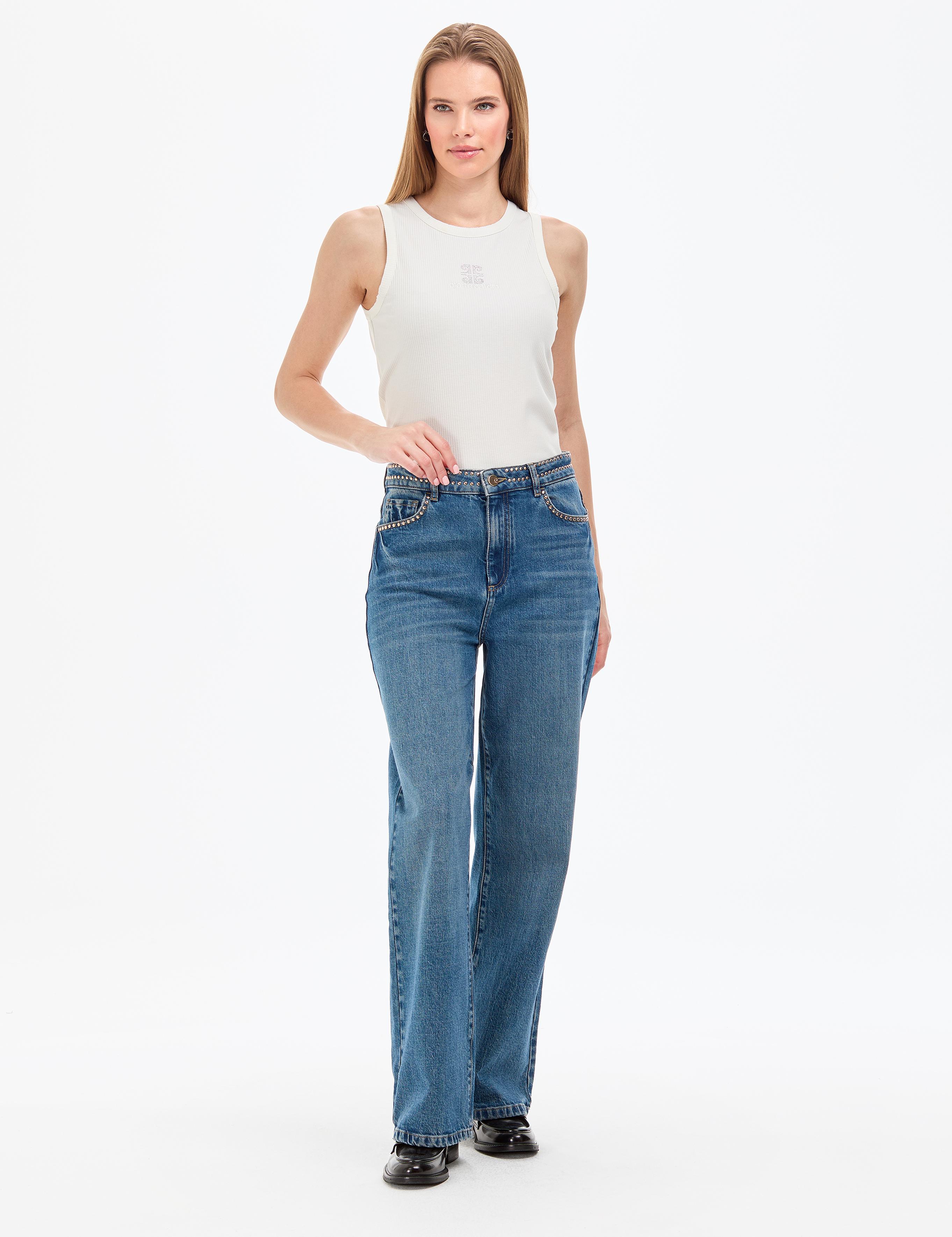 Beyaz Slim Fit Örme Bluz