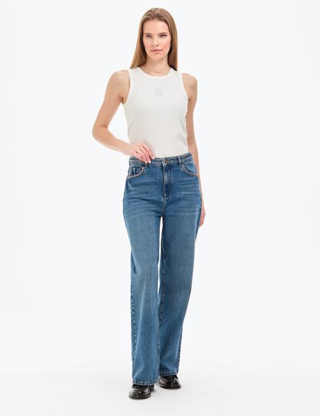 Beyaz Slim Fit Örme Bluz - 50319825005