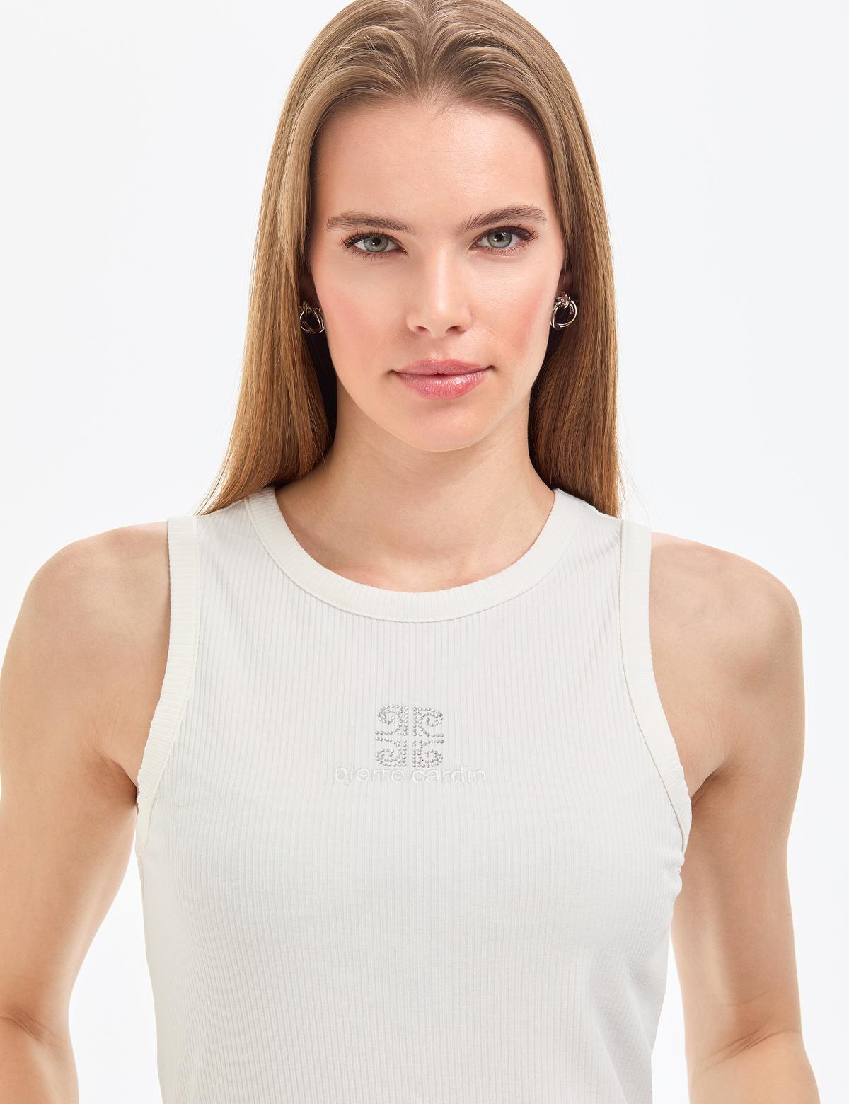 Beyaz Slim Fit Örme Bluz - 50319825005