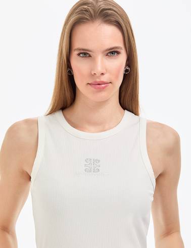 Beyaz Slim Fit Örme Bluz
