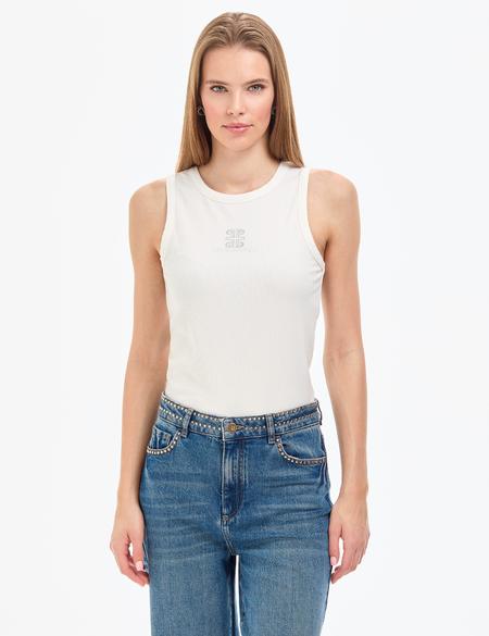 Beyaz Slim Fit Örme Bluz - 50319825005