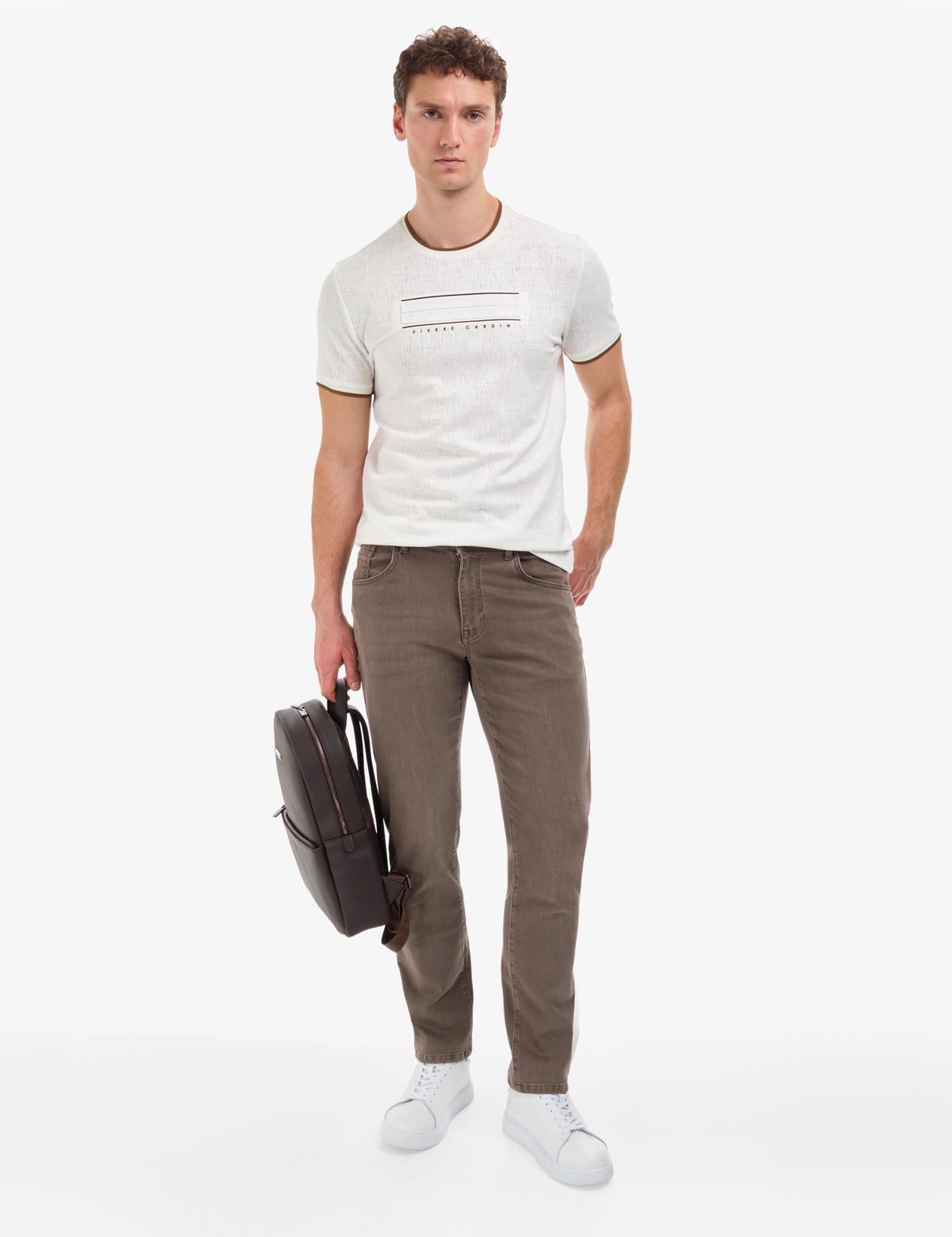 Ekru Slim Fit Tişört - 50321064016