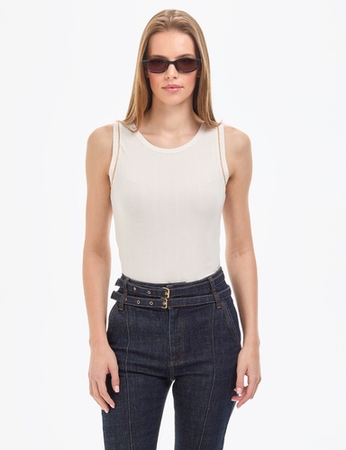 Ekru Slim Fit Örme Bluz
