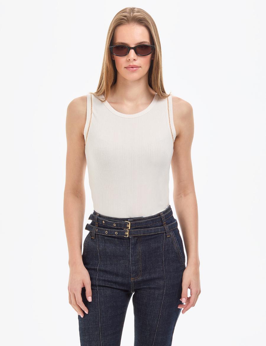Ekru Slim Fit Örme Bluz