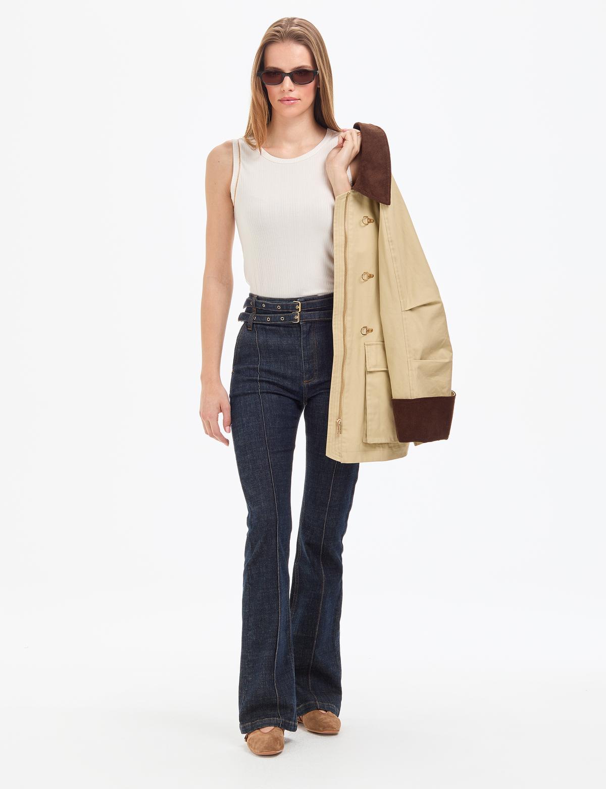 Ekru Slim Fit Örme Bluz - 50324123004