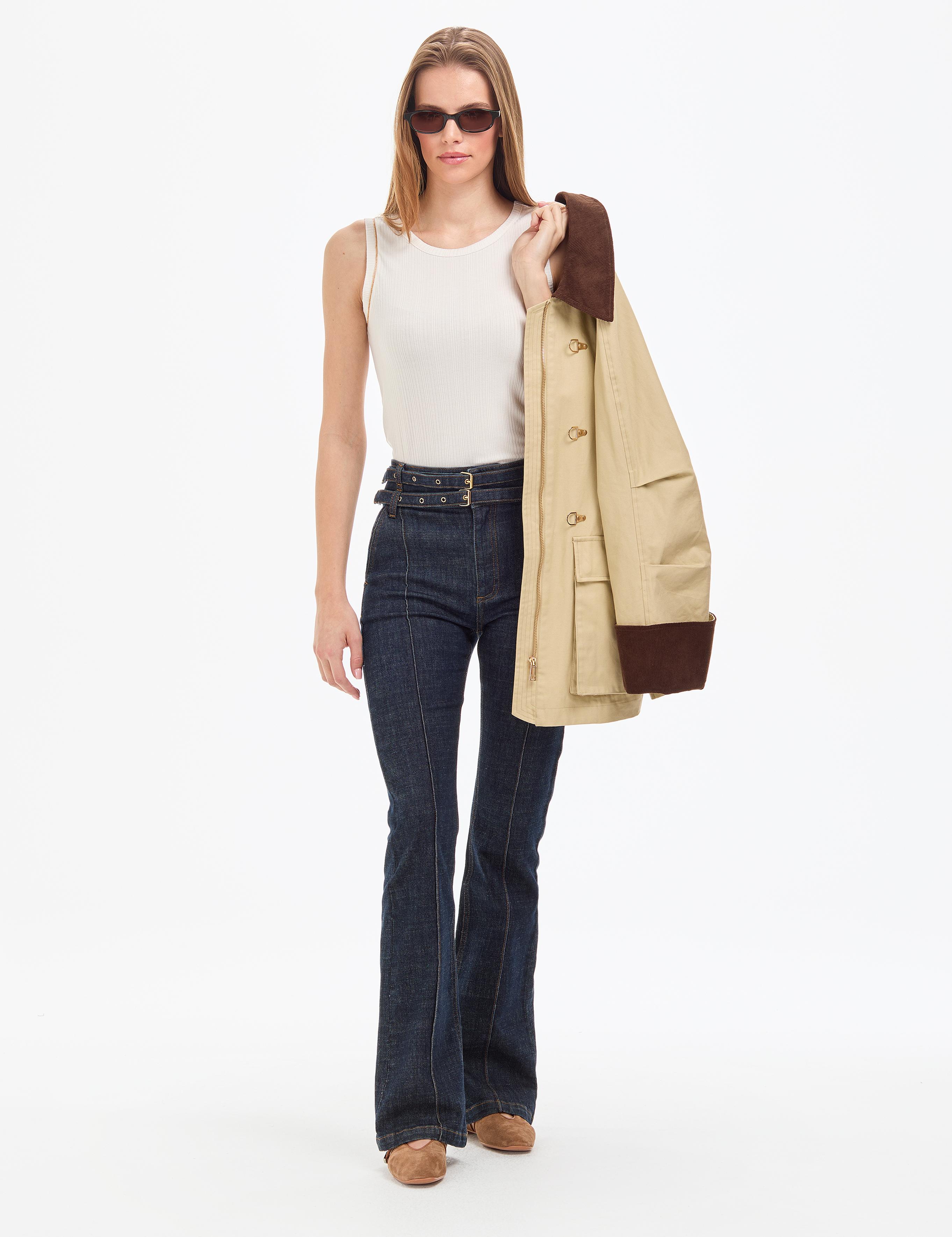 Ekru Slim Fit Örme Bluz