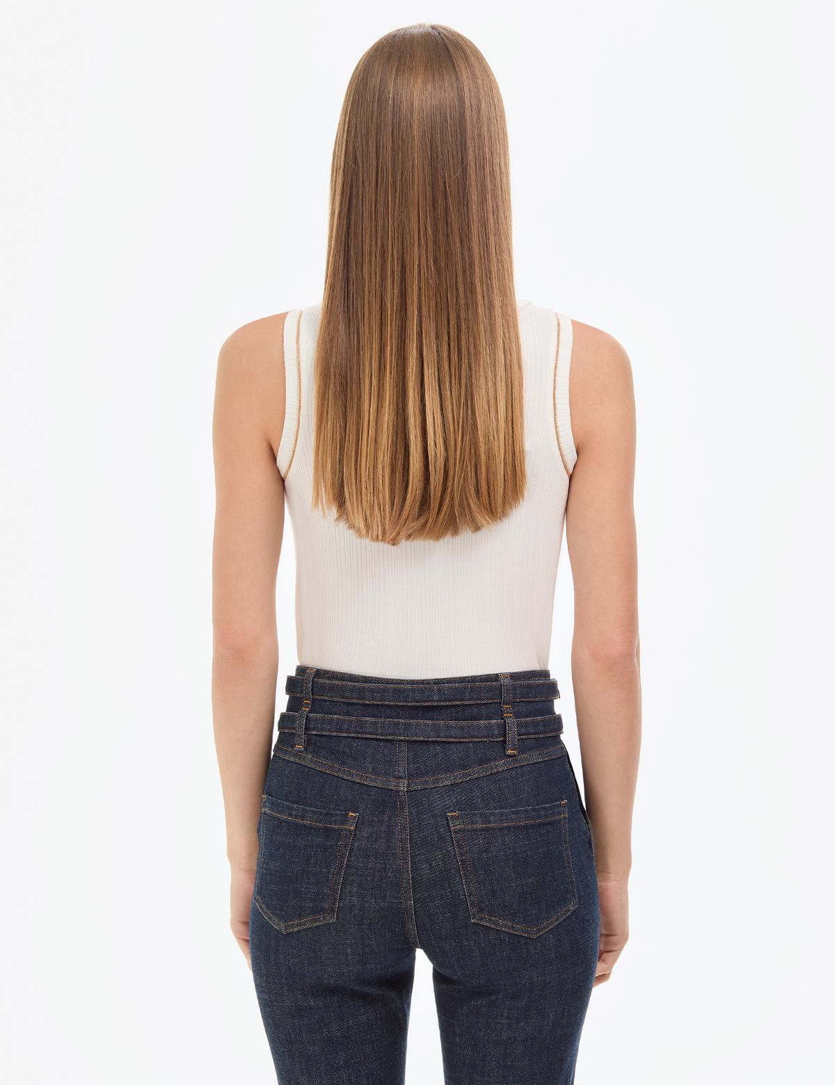 Ekru Slim Fit Örme Bluz - 50324123004