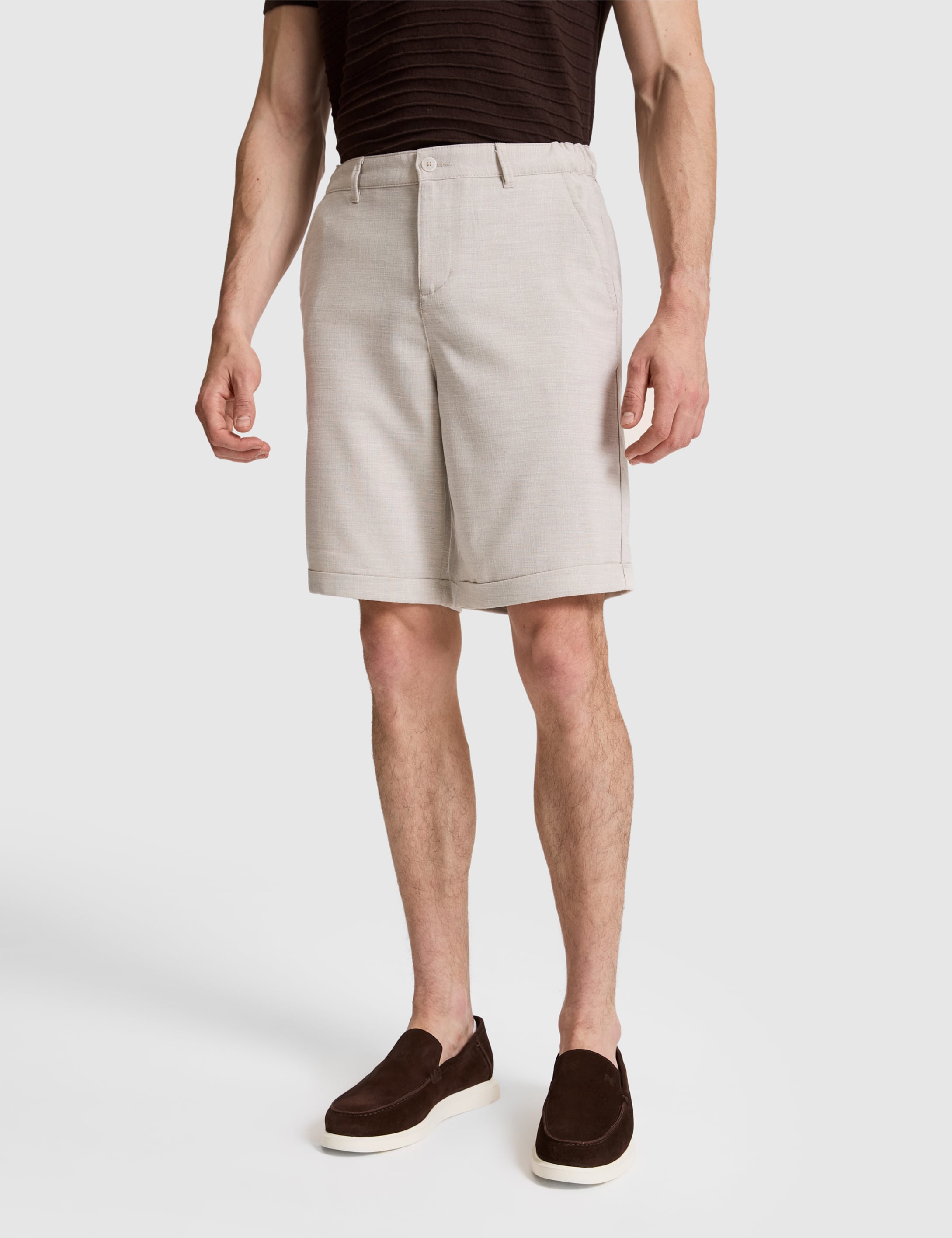 Bej Slim Fit Dokuma Şort - 50324461011