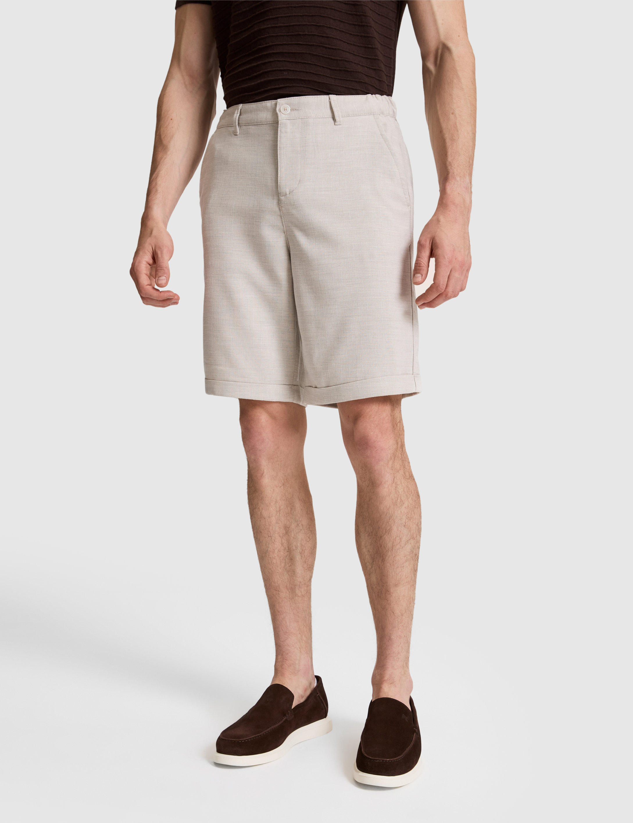 Bej Slim Fit Dokuma Şort