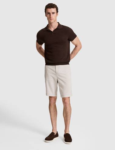 Bej Slim Fit Dokuma Şort