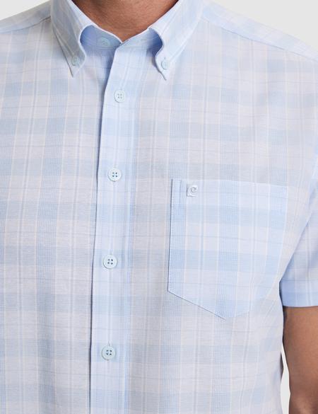 Açık Mavi Regular Fit Kareli Kısa Kollu Gömlek - 50325353007