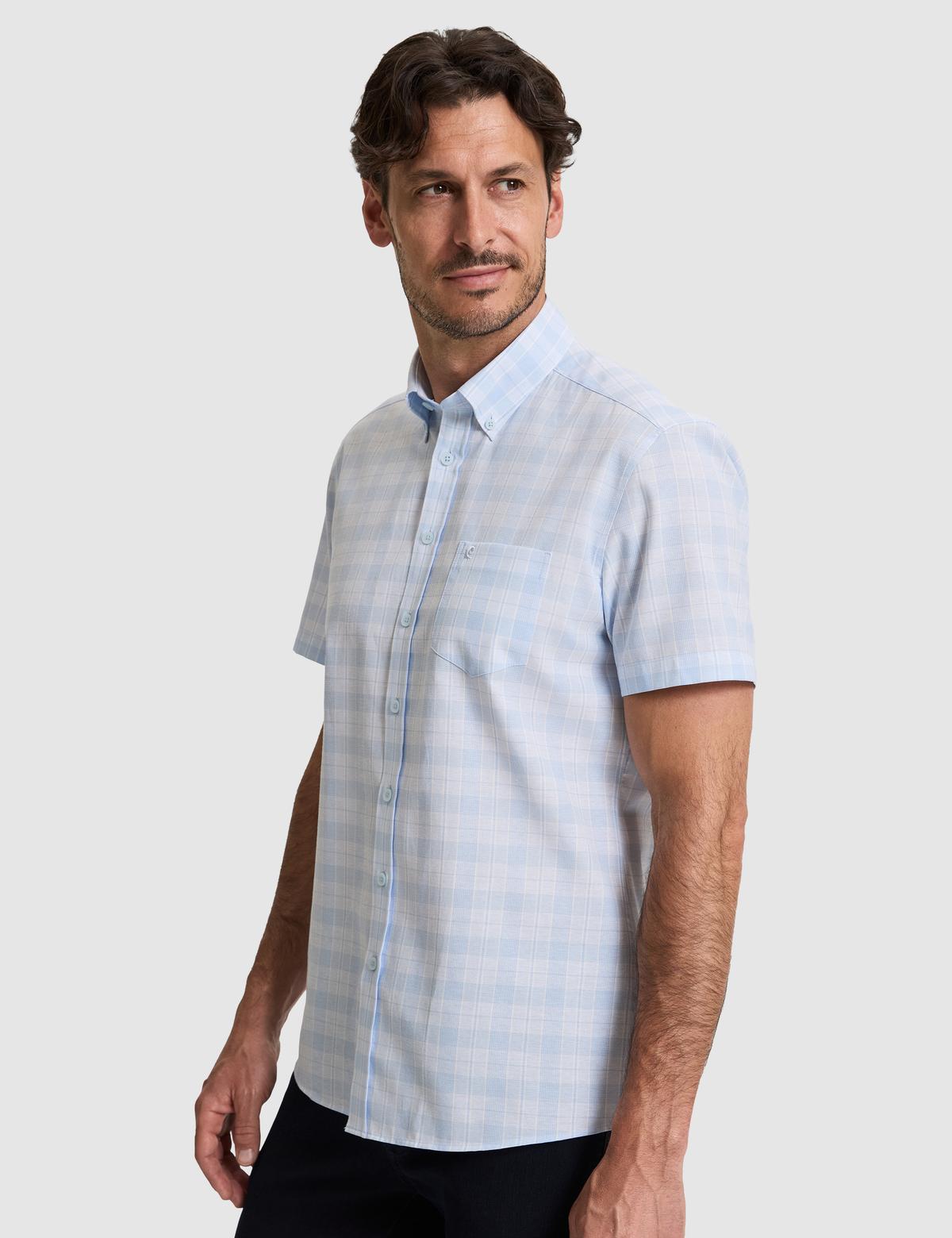 Açık Mavi Regular Fit Kareli Kısa Kollu Gömlek - 50325353007