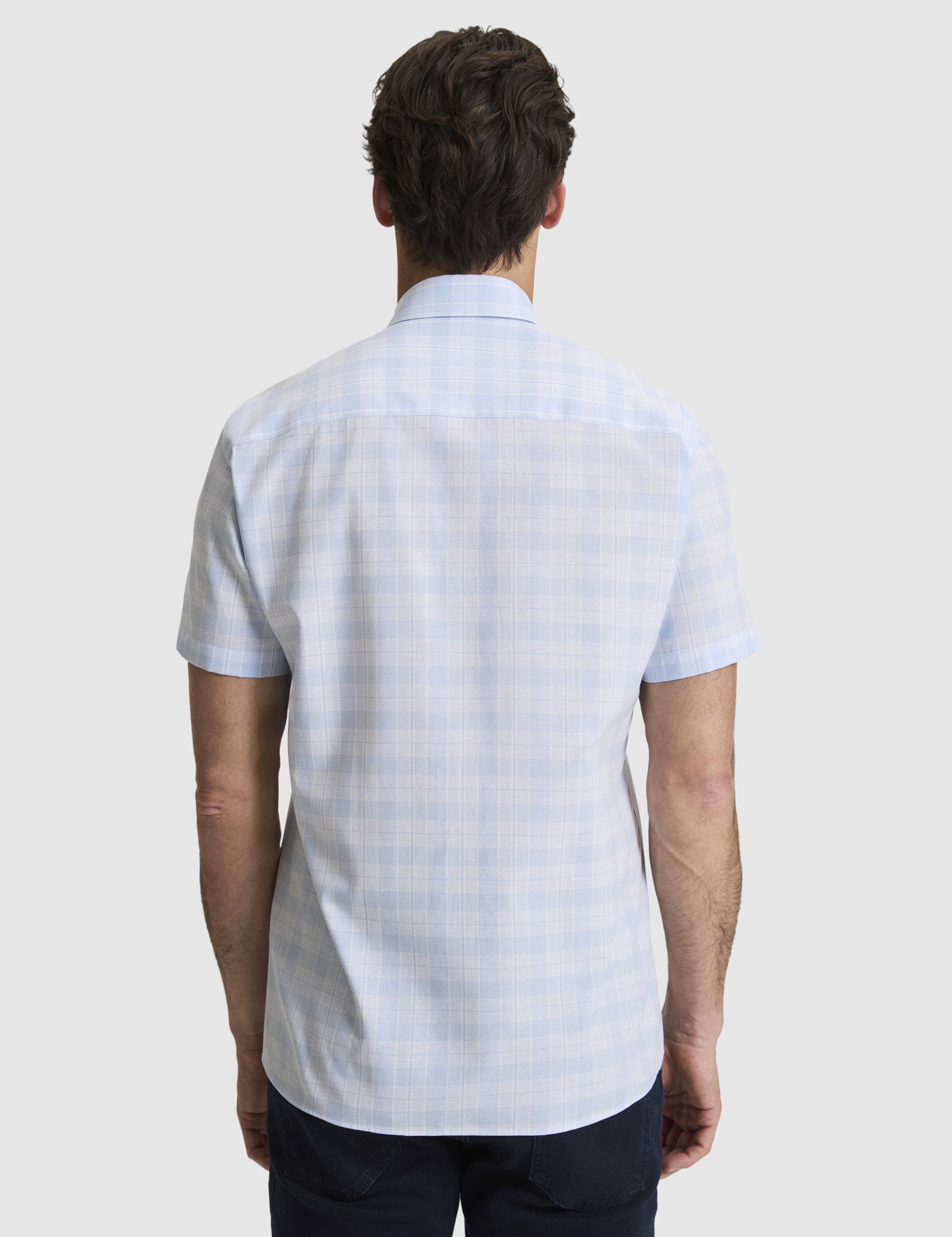 Açık Mavi Regular Fit Kareli Kısa Kollu Gömlek