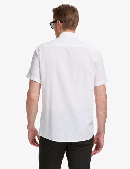 Beyaz Keten Karışımlı Regular Fit Kısa Kollu Gömlek - 50325340024