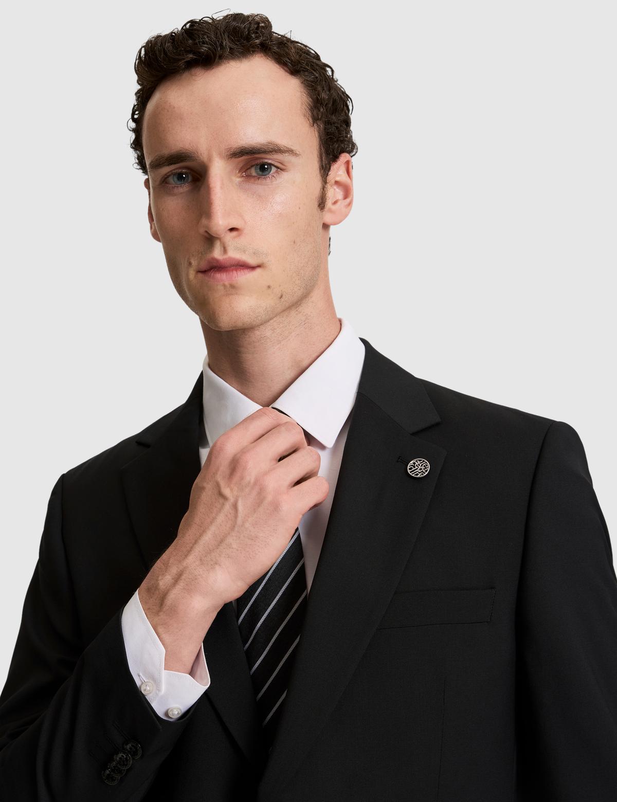 Siyah Slim Fit %100 Yün Mono Yaka Takım Elbise - 50322358044