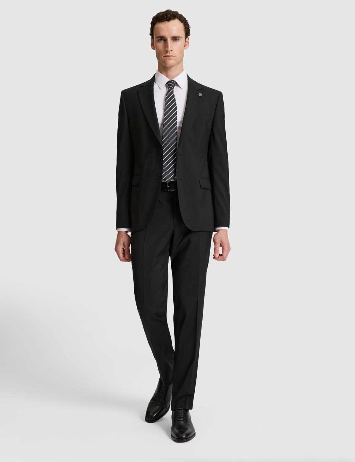 Siyah Slim Fit %100 Yün Mono Yaka Takım Elbise - 50322358044