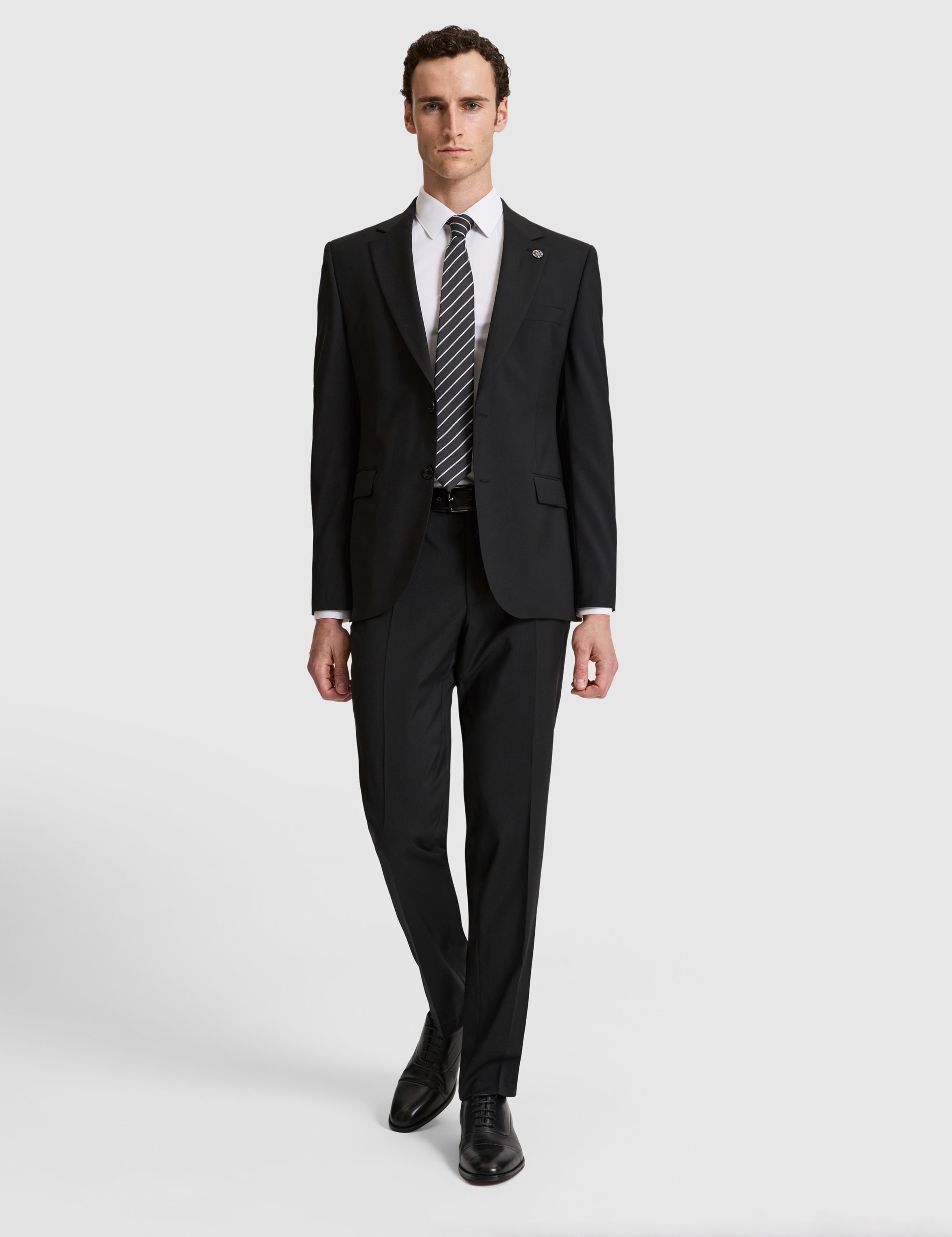 Siyah Slim Fit %100 Yün Mono Yaka Takım Elbise