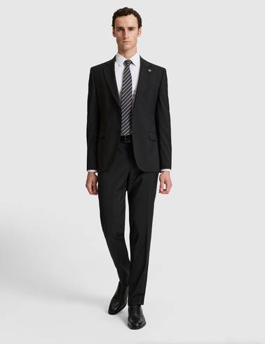 Siyah Slim Fit %100 Yün Mono Yaka Takım Elbise