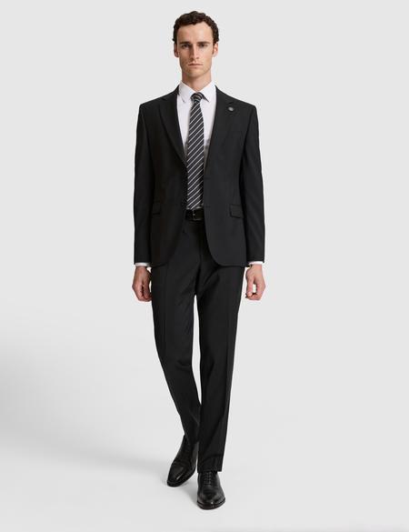 Siyah Slim Fit %100 Yün Mono Yaka Takım Elbise - 50322358044