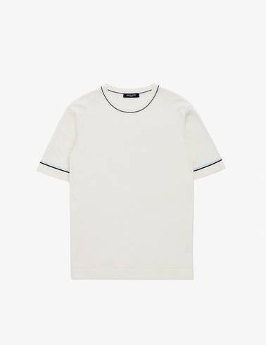 Ekru Slim Fit %100 Pamuk Bisiklet Yaka Triko Tişört