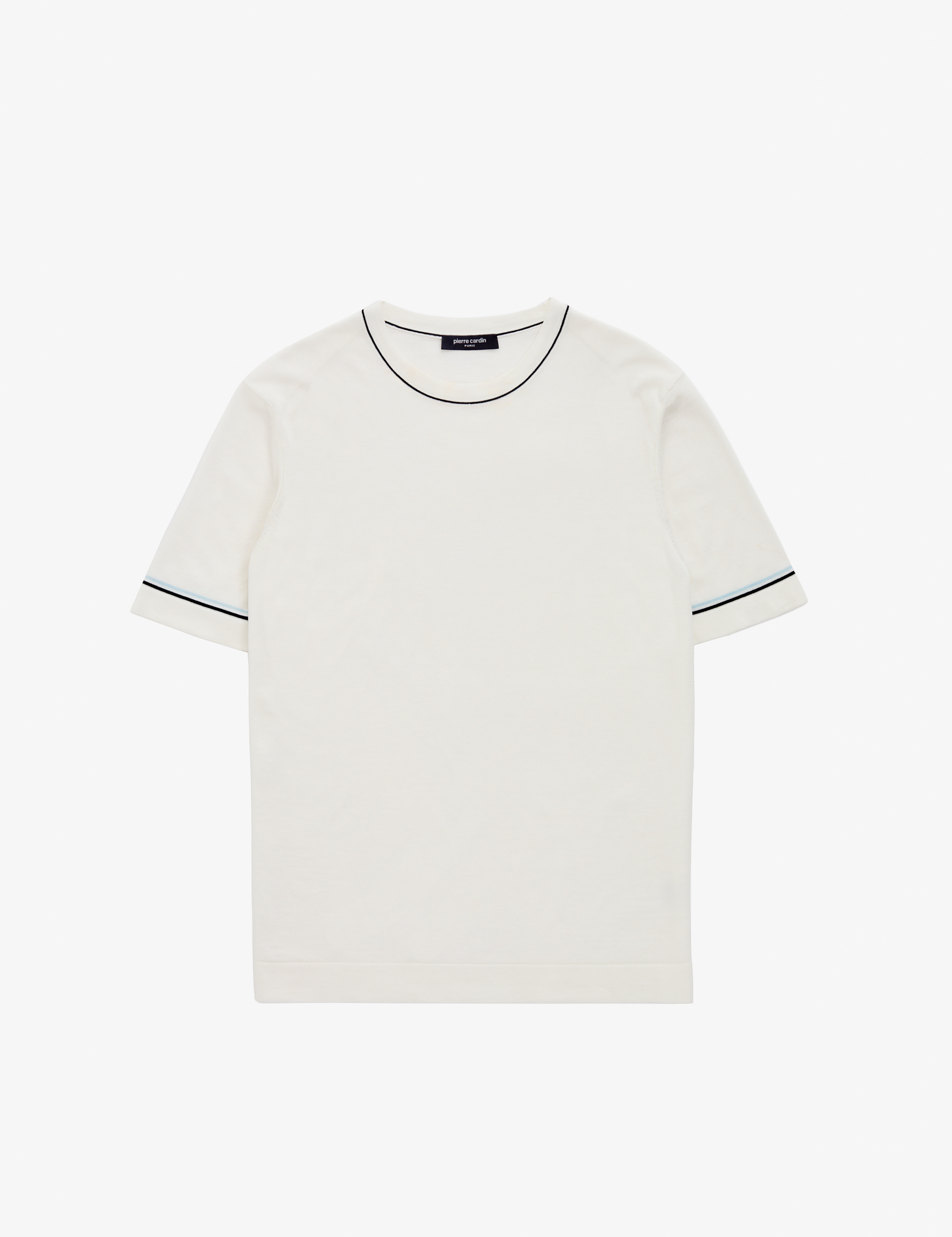 Ekru Slim Fit %100 Pamuk Bisiklet Yaka Triko Tişört - Image 6