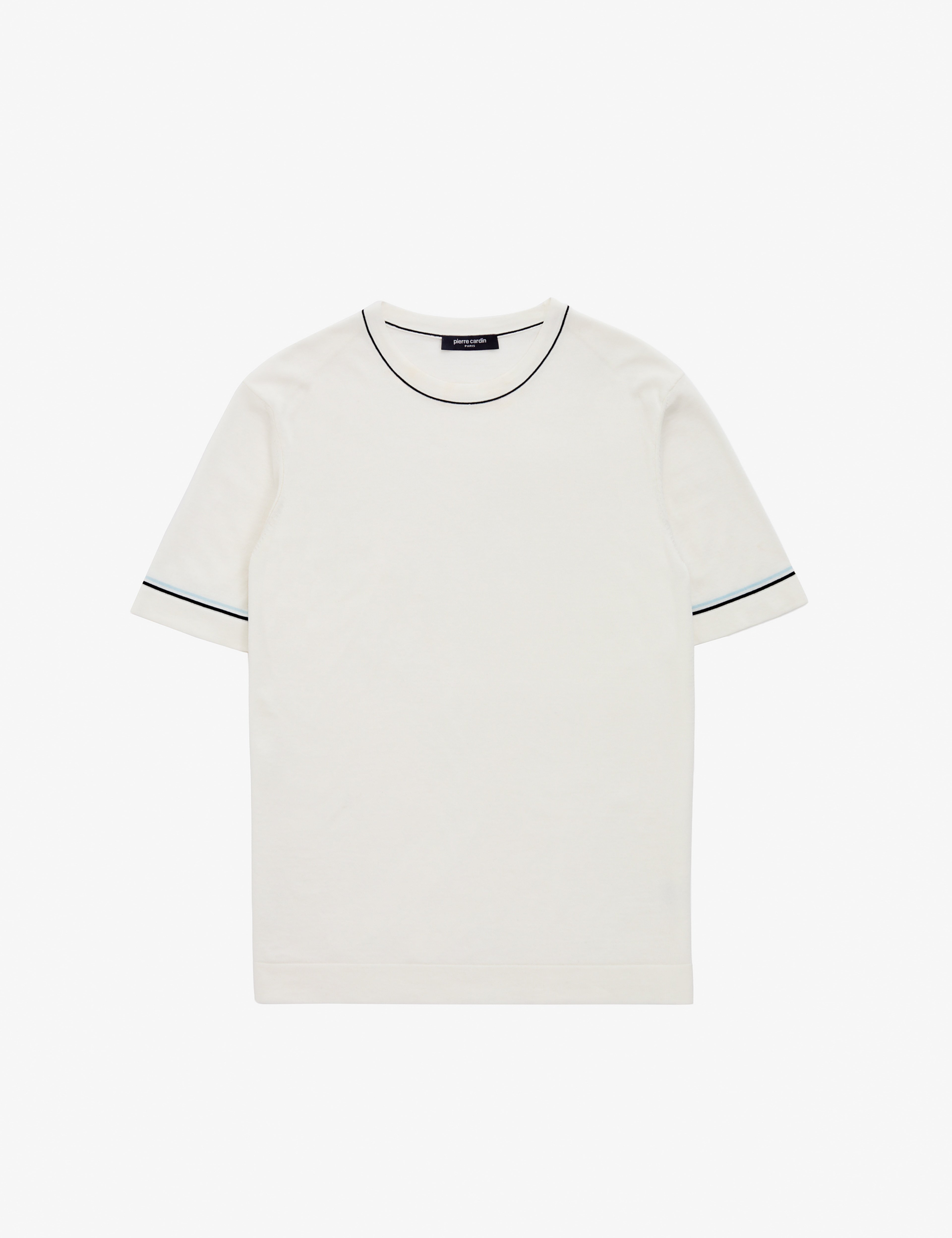 Ekru Slim Fit %100 Pamuk Bisiklet Yaka Triko Tişört