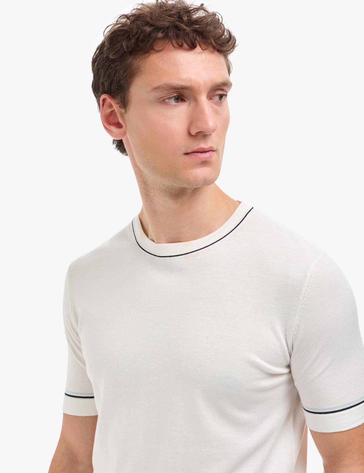 Ekru Slim Fit %100 Pamuk Bisiklet Yaka Triko Tişört - 50320794001