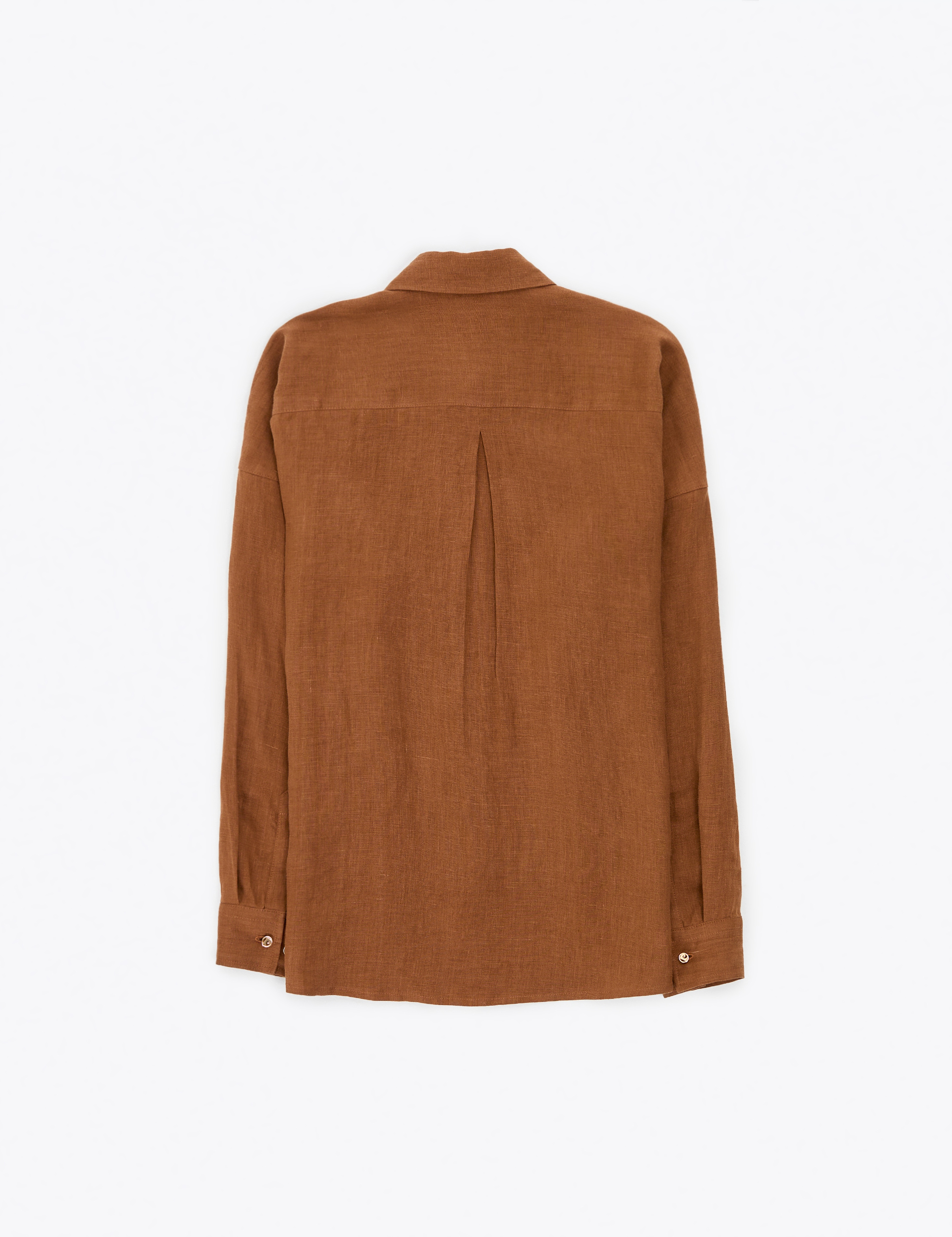 Kahverengi Oversize Uzun Kollu %100 Keten Gömlek - Image 7