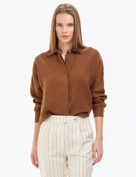 Kahverengi Oversize Uzun Kollu Gömlek - 50321208074