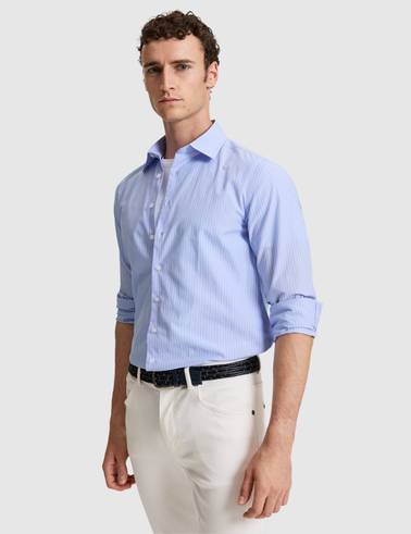 Açık Mavi Slim Fit Çizgili Uzun Kollu Gömlek