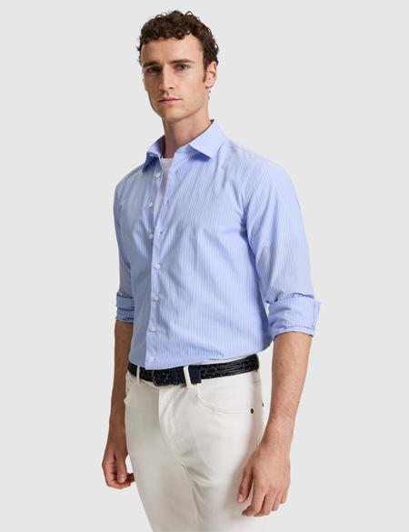 Açık Mavi Slim Fit Çizgili Uzun Kollu Gömlek - 50310777024