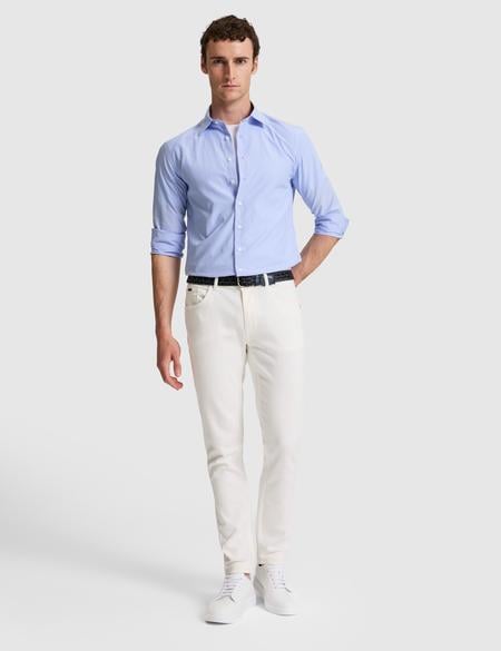 Açık Mavi Slim Fit Çizgili Uzun Kollu Gömlek - 50310777024