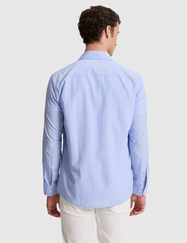 Açık Mavi Slim Fit Çizgili Uzun Kollu Gömlek