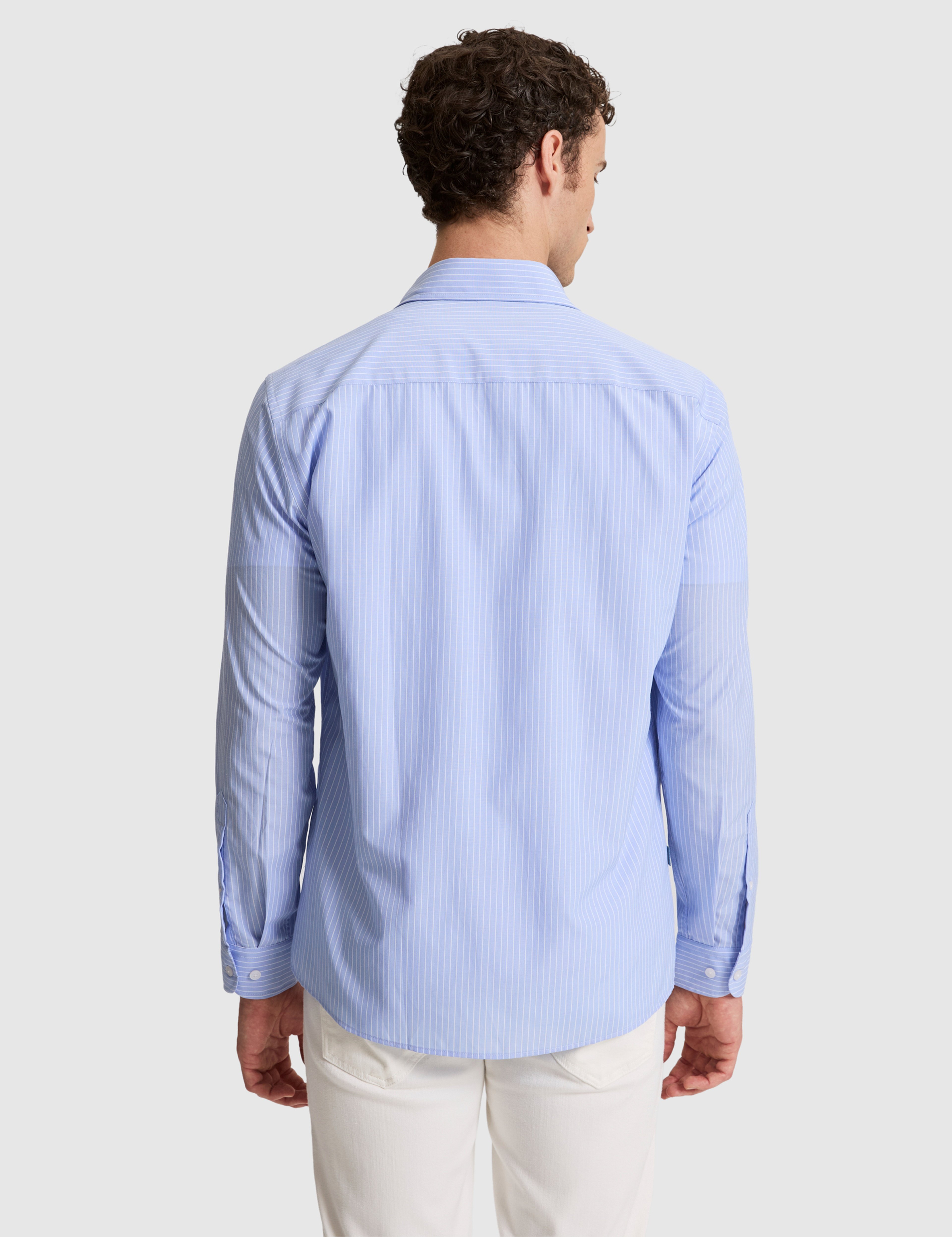 Açık Mavi Slim Fit Çizgili Uzun Kollu Gömlek - Image 5