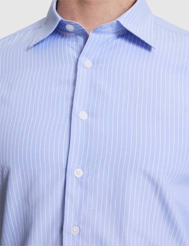 Açık Mavi Slim Fit Çizgili Uzun Kollu Gömlek