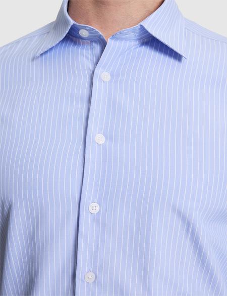 Açık Mavi Slim Fit Çizgili Uzun Kollu Gömlek - 50310777024