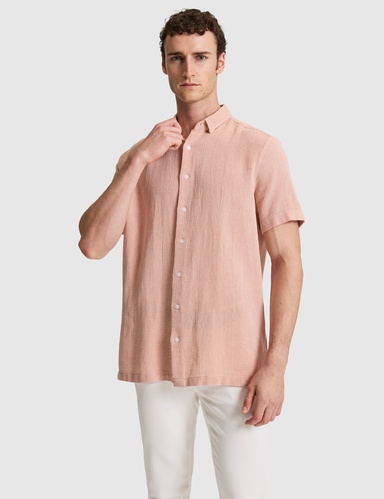 Mercan Mikro Desenli %100 Pamuk Comfort Fit Rahat Gömlek