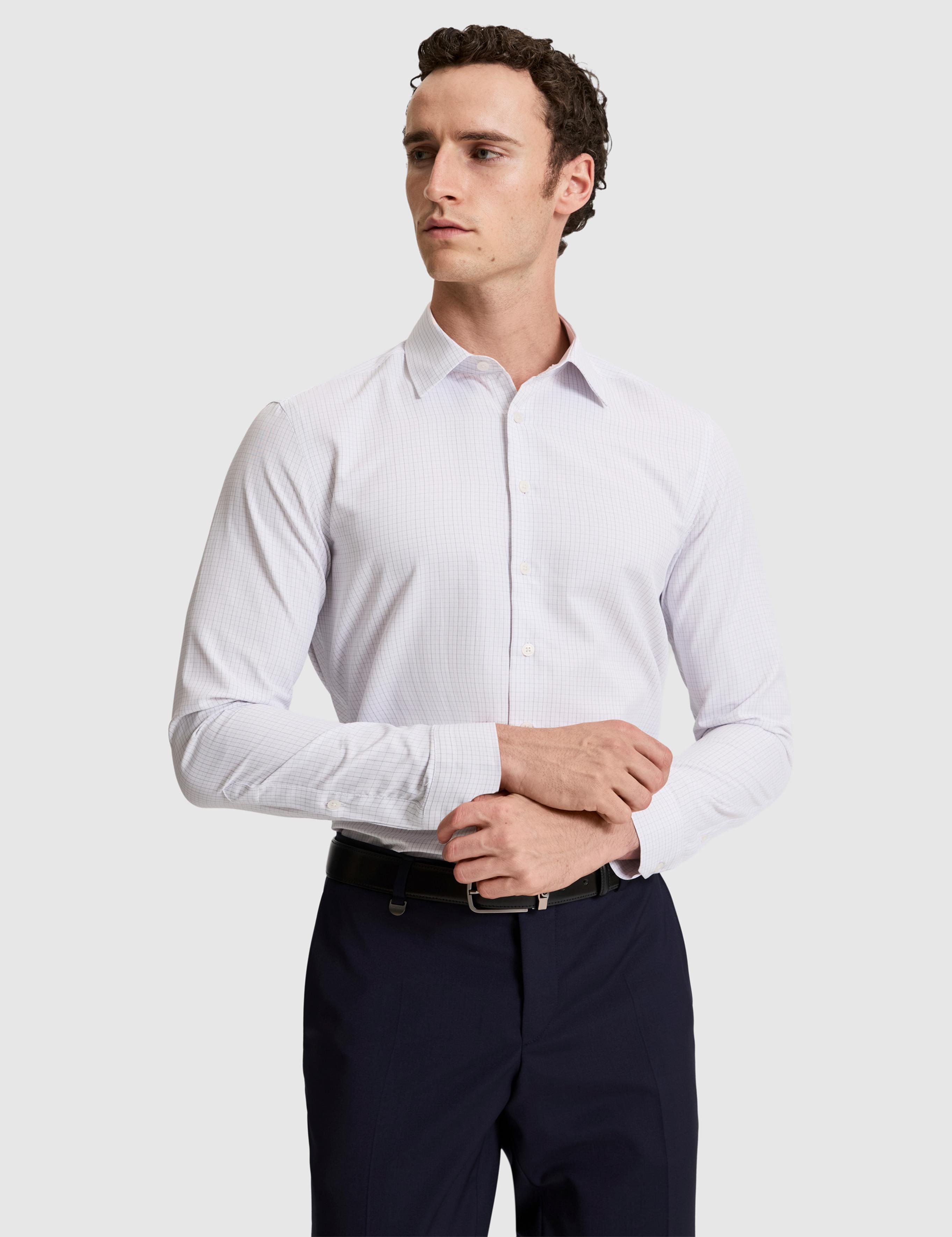 Gri Kareli Slim Fit Uzun Kollu Gömlek