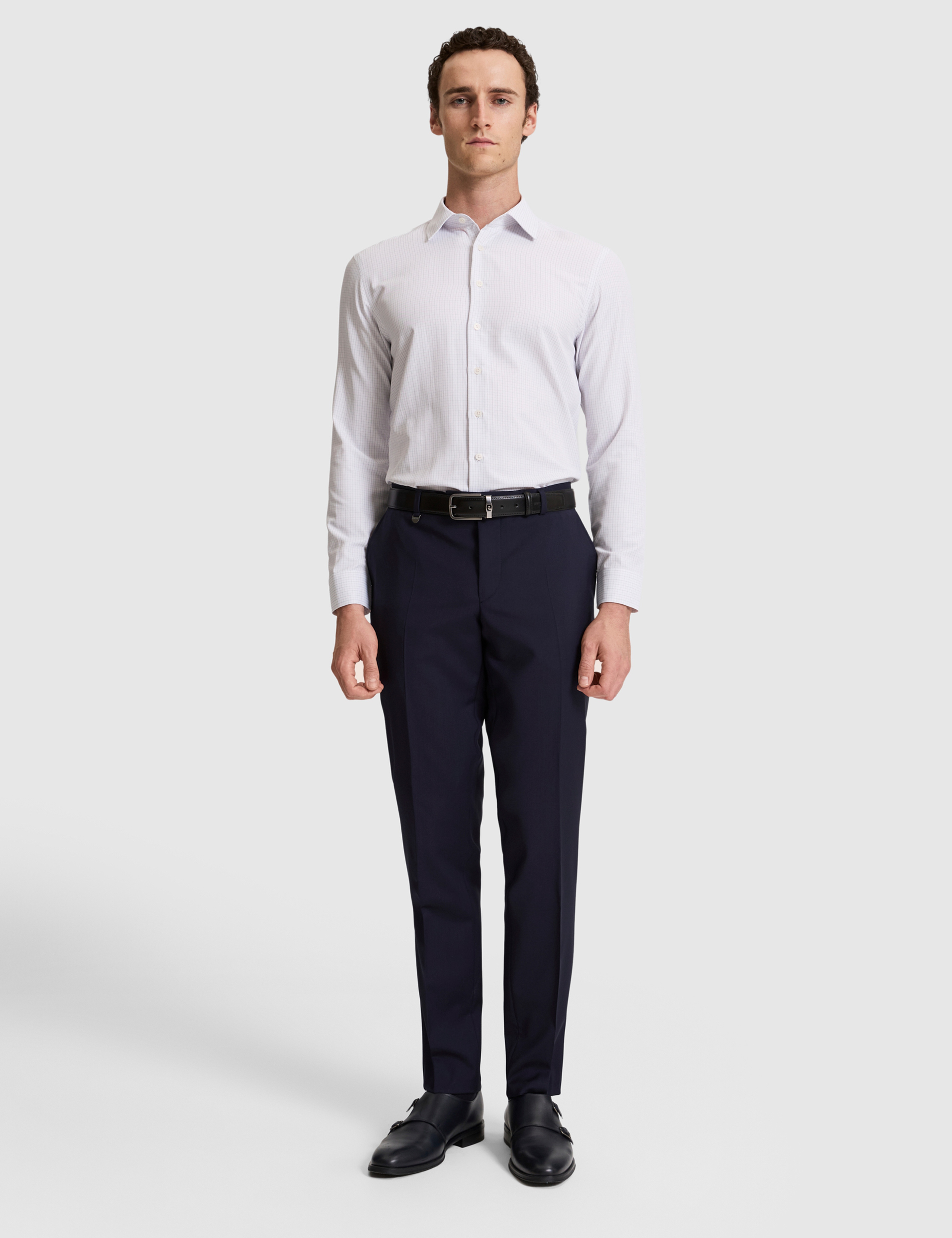 Gri Kareli Slim Fit Uzun Kollu Gömlek - Image 4