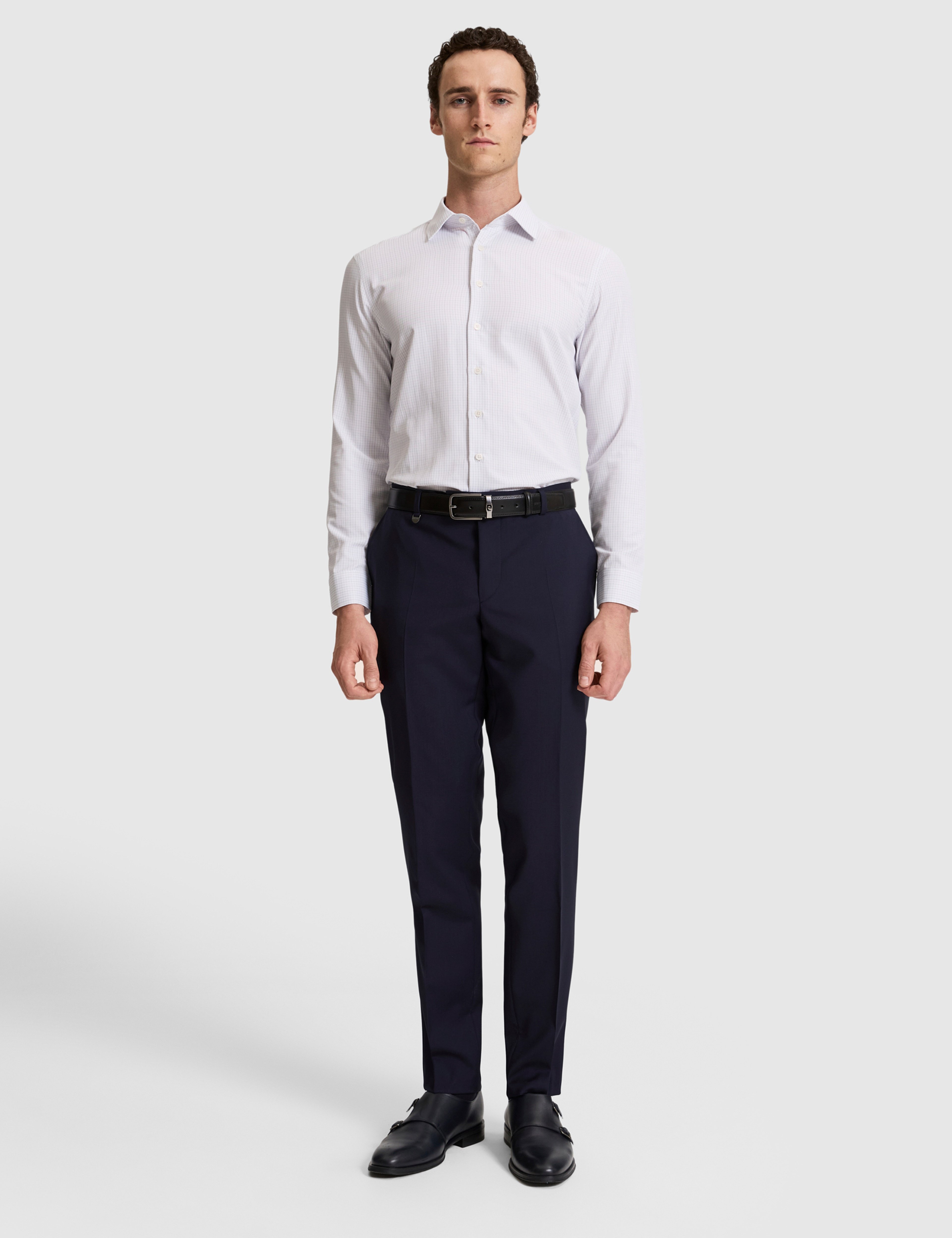 Gri Kareli Slim Fit Uzun Kollu Gömlek