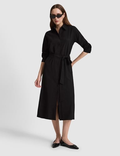 Siyah Comfort Fit Dokuma Elbise