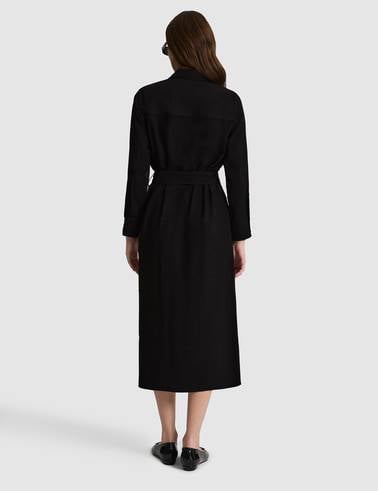 Siyah Comfort Fit Dokuma Elbise